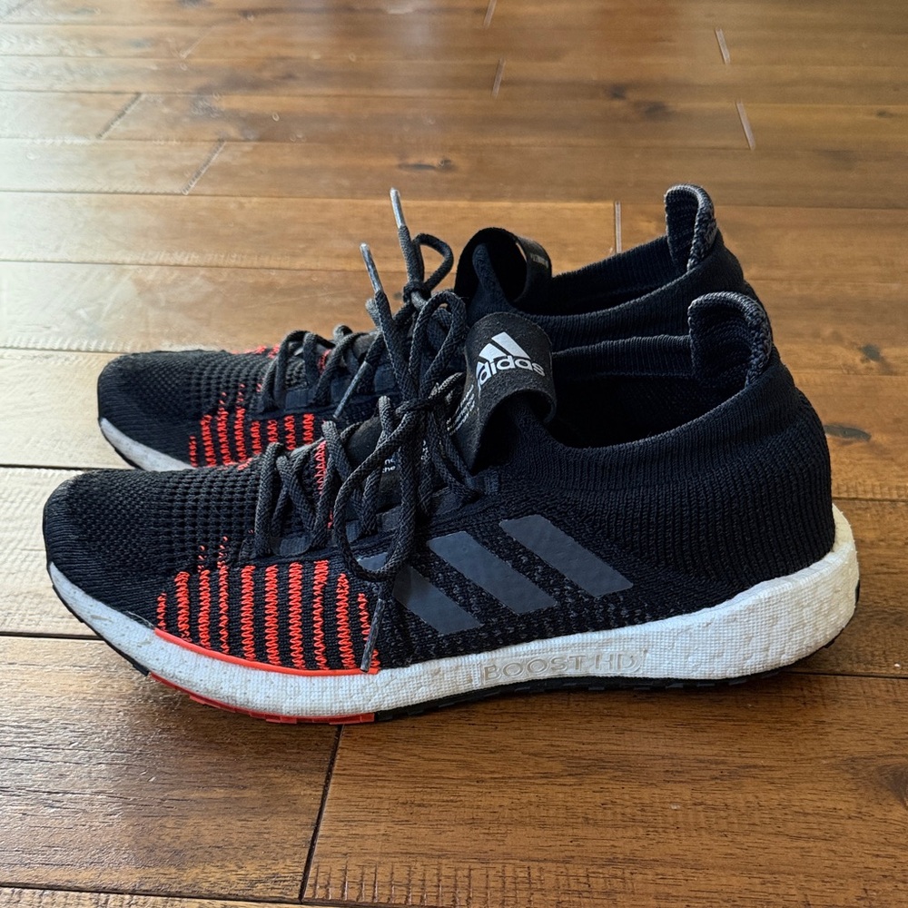 adidas Black Knit Running Sneakers with Red Accents